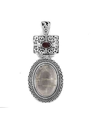 Sterling Silver Pendant with Rutile Quartz and Garnet Stone