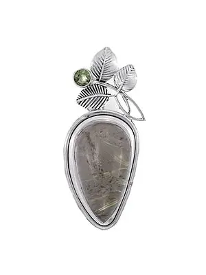 Sterling Silver Pendant with Rutile Quartz and Peridot Stone