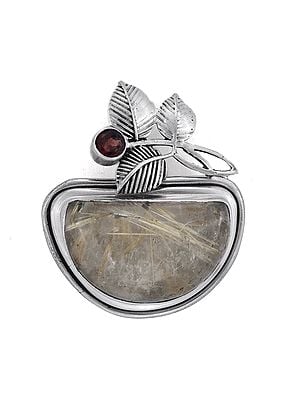 Stylish Sterling Silver Pendant with Rutile Quartz and Garnet Stone