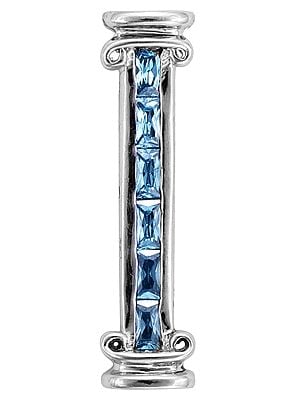 Pillar-Shaped Sterling Silver Bead with Blue Crystal Stone (Price Per Piece)