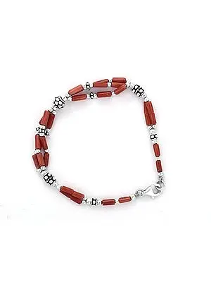 Sterling Silver Bracelet with Coral Stone