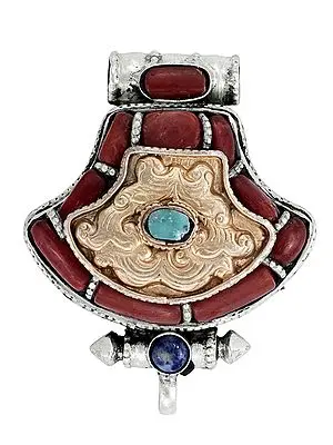 Sterling Silver Pendant with Coral and Turquoise Stone