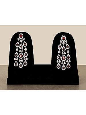 Stylish Silver AD Earrings with Red Stone