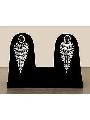 Designer Silver AD Earrings with Black Stone