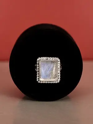 Square Sterling Silver Ring with Rainbow Moonstone