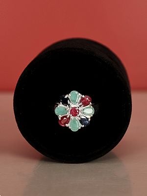 Stylish Sterling Silver Ring with Ruby, Emerald, Sapphire Stone