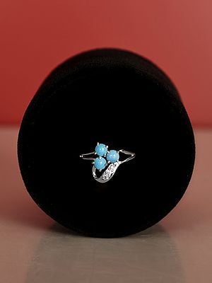 Stylish Sterling Silver Ring with CZ and Blue Turquoise Stone