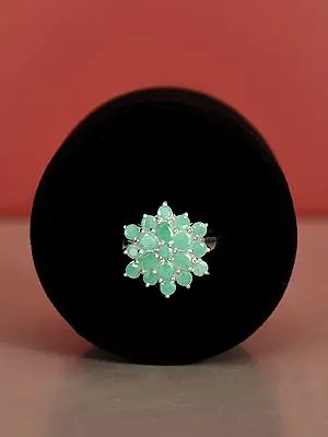 Flower Design Sterling Silver Ring with Emerald Gemstone