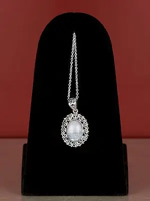 Victorian Style Sterling Silver Pendant with Rainbow Moonstone