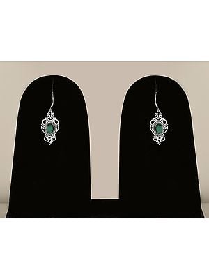 Sterling Silver Dangle Earring with Green Malachite Stone