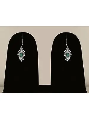 Sterling Silver Dangle Earring with Green Malachite Stone