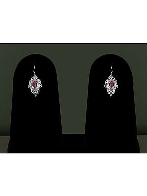 Antique Style Sterling Silver Earring with Garnet Gemstone