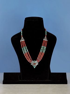 Tibetan Style Necklace with Coral and Turquoise Stone