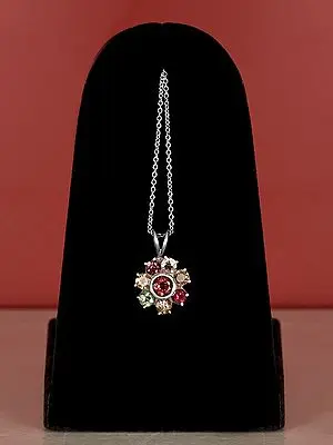 Flower Design Sterling Silver Pendant with Multiple Gemstone