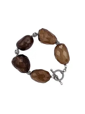 Designer Sterling Silver Bracelet with Faceted Brown Agate
