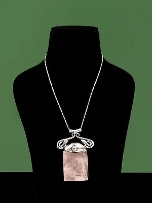 Sterling Silver Pendant with Rectangular Rose Quartz Stone