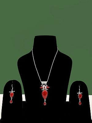 Sterling Silver Pendant and Earring Set with Coral Gemstone
