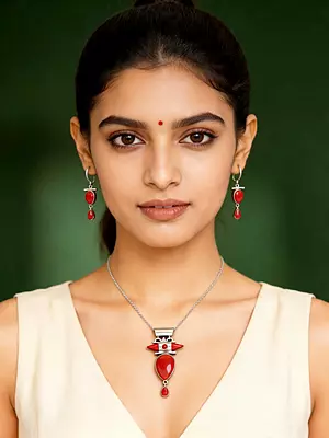 Sterling Silver Pendant and Earring Set with Coral Gemstone