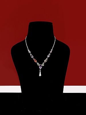 Stylish Sterling Silver Necklace with Faceted Multiple Gemstones