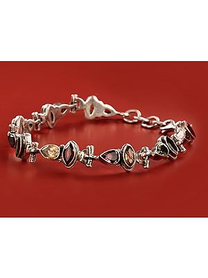 Sterling Silver Bracelet with Multiple Faceted Gemstone