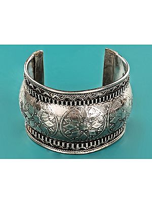 Tibetan Cuff Bracelet with Floral Design