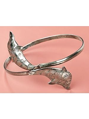 Adjustable Twin Dolphin Wrap Bracelet | White Metal Jewelry