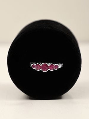 Stylish Sterling Silver Ring with Round Shape Ruby Stone