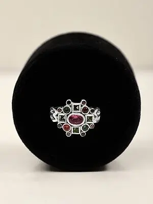 Designer Sterling Silver Ring with Multiple Faceted Gemstone
