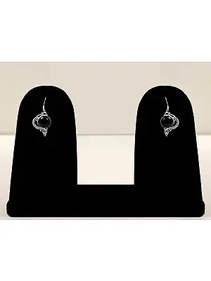 Stylish Sterling Silver Earring with Round Shape Black Onyx Gemstone