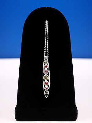 Navette-Shaped Sterling Silver Pendant with Fine Cut Tourmaline