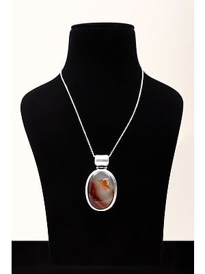Oval Shape Sterling Silver Pendant with Brecciated Jasper