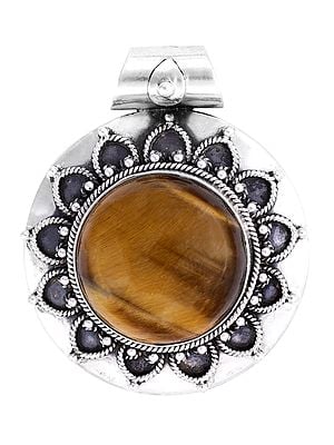 Floral Design Sterling Silver Pendant with Tigereye Stone