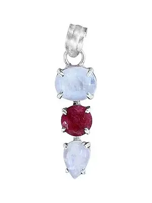 Stylish Sterling Silver Pendant with Ruby and Rainbow Moonstone