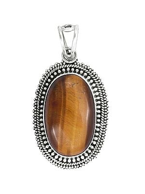 Oval Shape Sterling Silver Pendant with Tiger Eye Gemstone