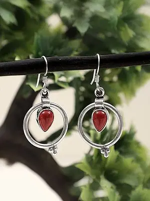 Stylish Sterling Silver Earring with Coral Gemstone