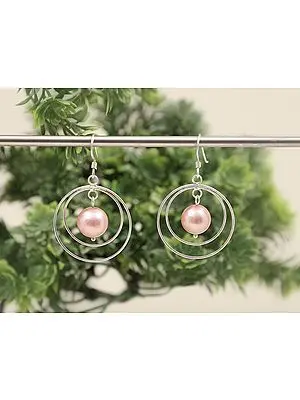 Double Hoop Drop Earring with Pink Pearl