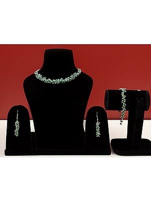 Faceted Green Onyx Choker Necklace & Earring with Bracelet Set