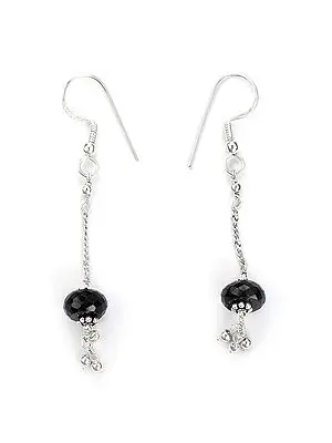 Sterling Silver Dangle Earring with Faceted Black Onyx