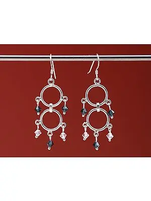 Sterling Silver Double Hoop Drop Earring with Stone