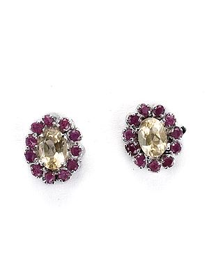Beautiful Sterling Silver Earring with Ruby and Citrine Gemstone