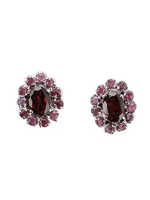 Beautiful Sterling Silver Earring with Ruby and Citrine Gemstone