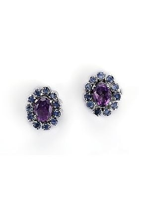 Beautiful Sterling Silver Earring with Sapphire and Amethyst Gemstone