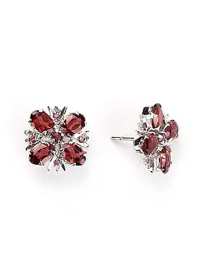 Beautiful Floral Design Garnet and Ruby Earring