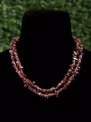 Garnet Gemstone Chips Long Necklace