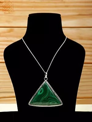 Triangular Green Malachite Sterling Silver Pendant