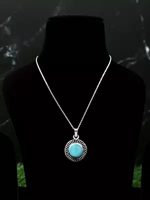 Stylish Small Sterling Silver Pendant with Turquoise Gemstone