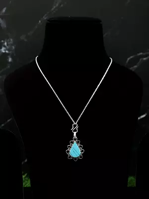 Turquoise Teardrop Floral Design Pendant