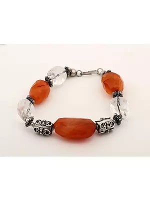 Sterling Silver Bracelet with Crystal and Carnelian Gemstone