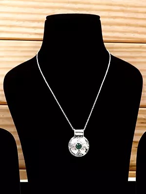 Round Shaped Sterling Silver Pendant with Gemstone