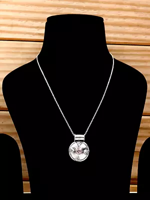 Round Shaped Sterling Silver Pendant with Gemstone